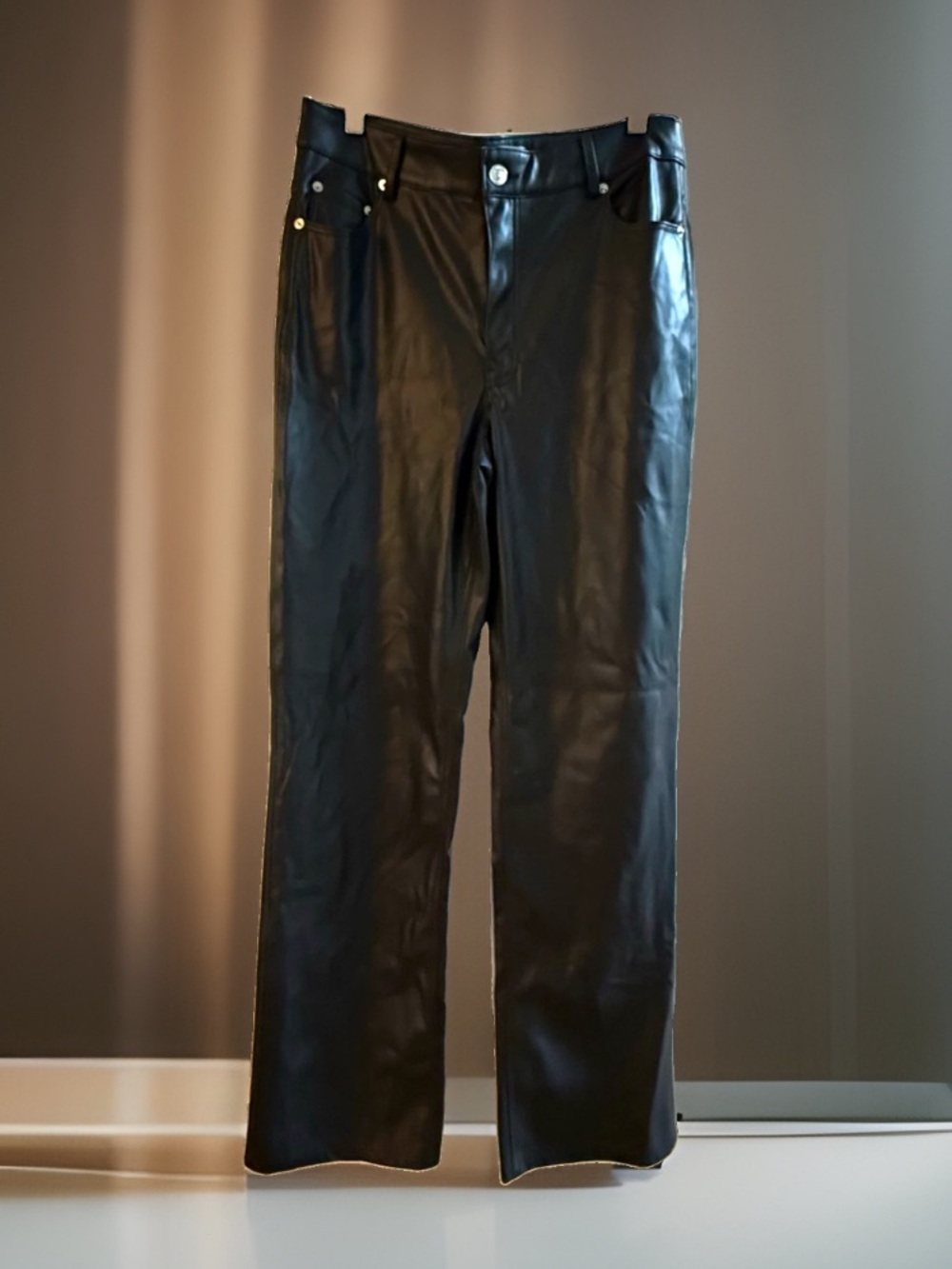 Zara Women’s 8 Black Faux Leather Pants High Rise Straight Leg Vegan Leather